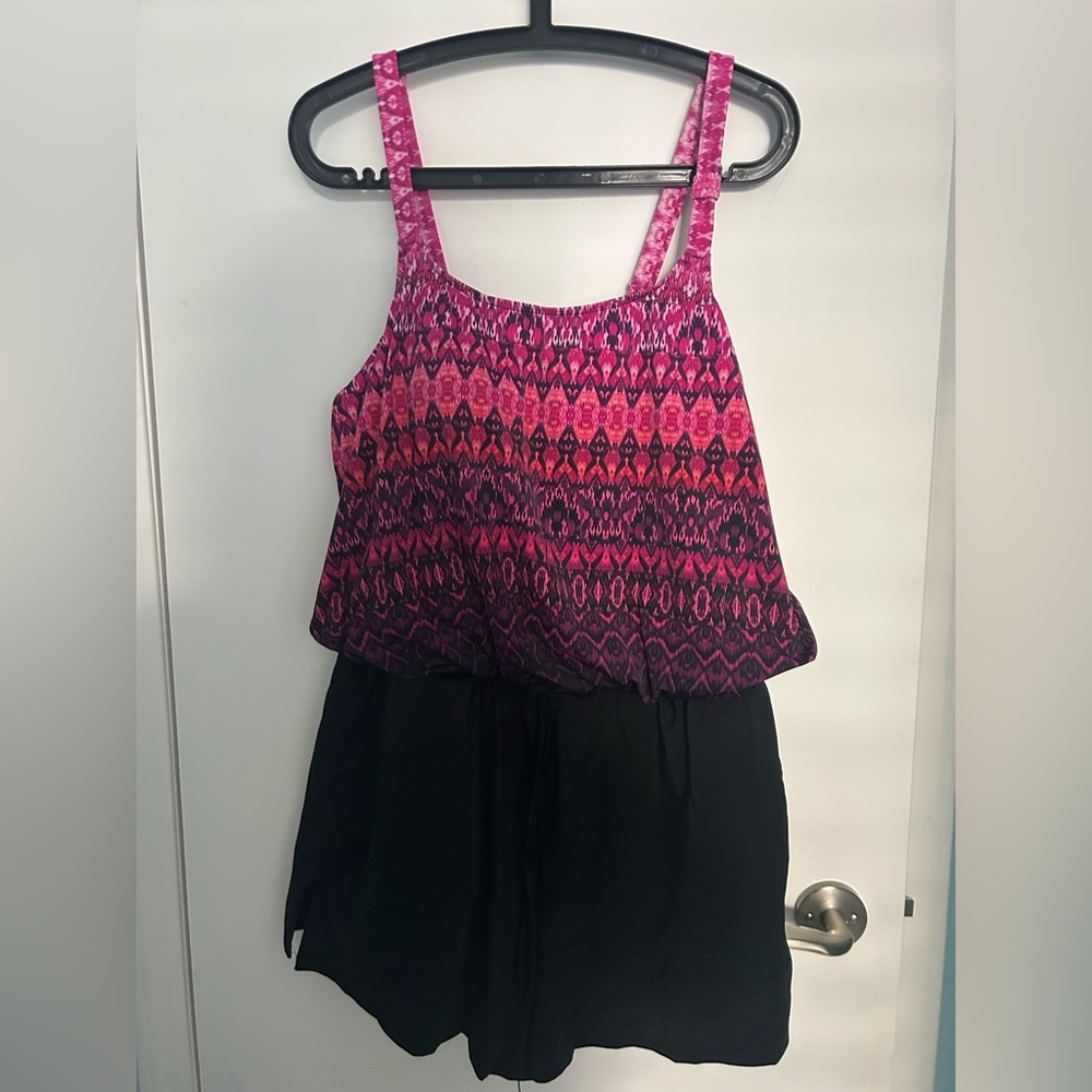 Pink and Black Women's One Piece Swimsuit